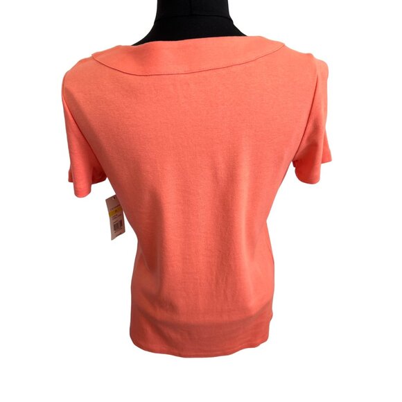 Kim Rogers Salmon Short Sleeve Top With Silver Circular Neckline Design, Med. - Picture 3 of 7